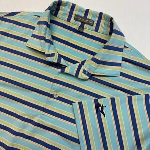 Peter Millar Striped Polo Shirt Men's L Blue Green Short Sleeve Performance Golf